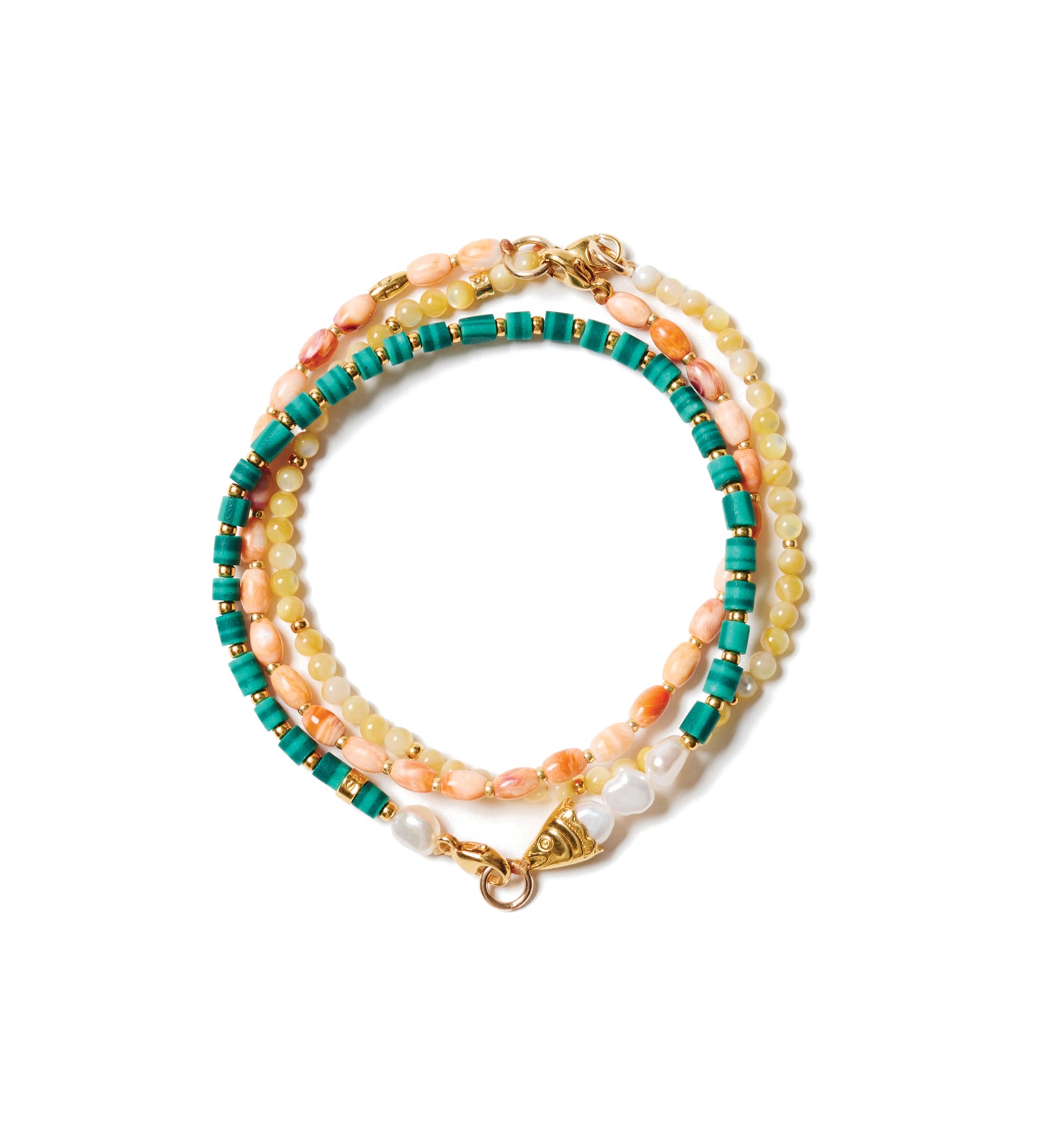 Set of 3 Mix Stone Bracelet 18k Gold Vermeil, Malachite, Lions Paw