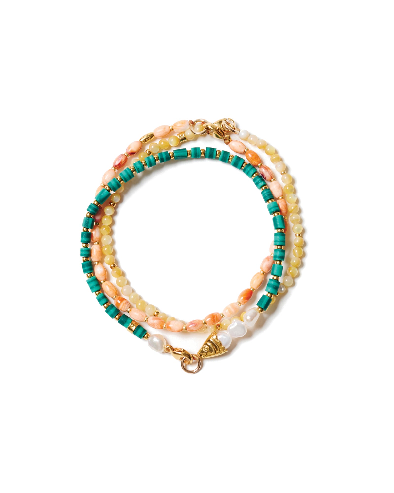 Set of 3 Mix Stone Bracelet 18k Gold Vermeil, Malachite, Lions Paw