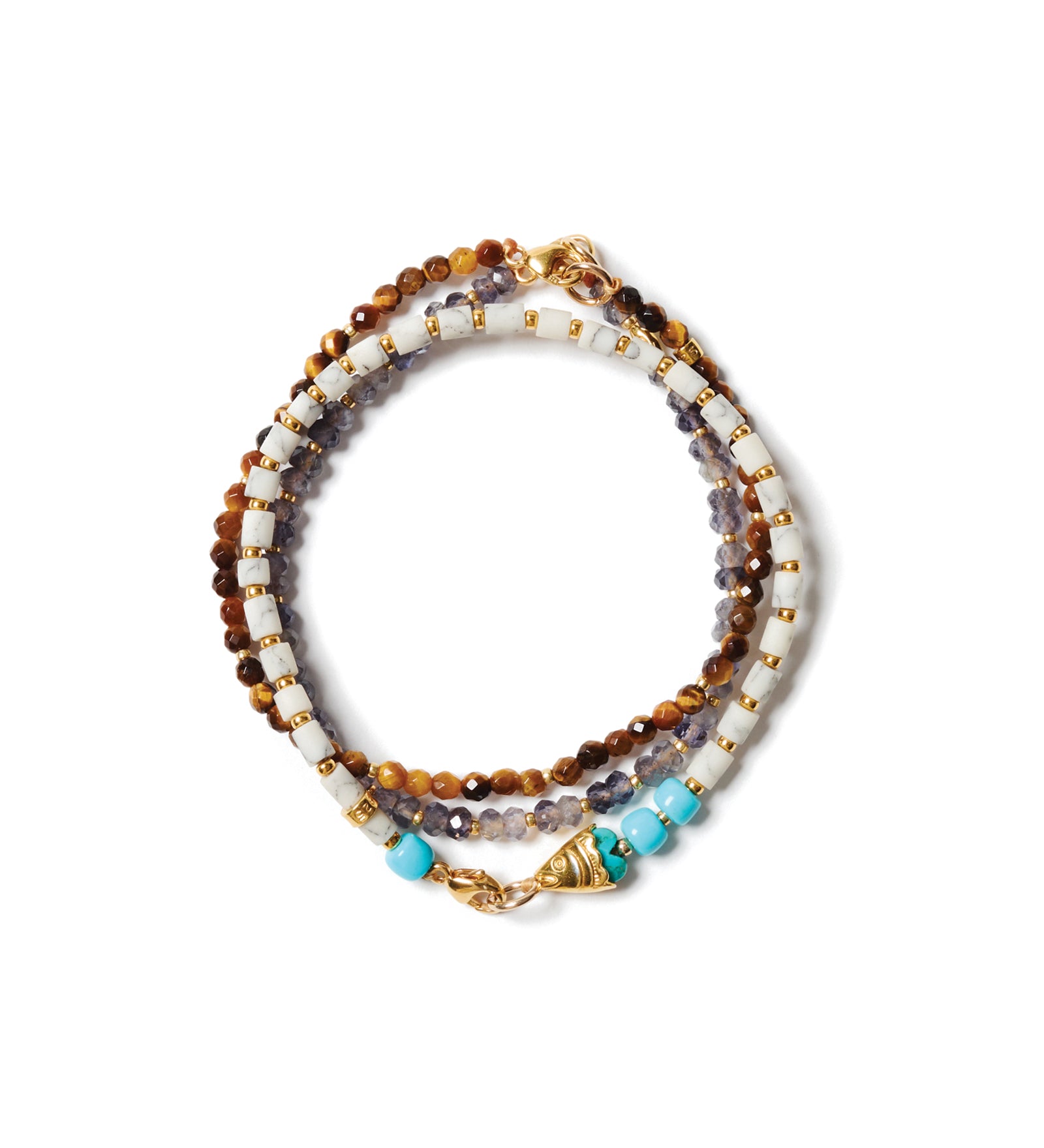 Set of 3 Mix Stone Bracelet 18k Gold Vermeil, Howlite, Iolite