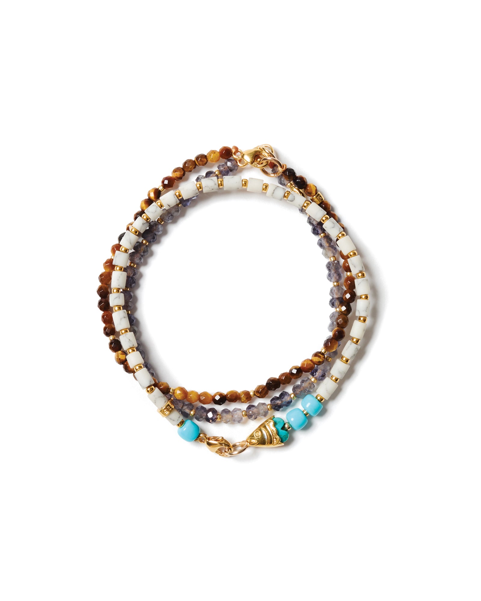 Set of 3 Mix Stone Bracelet 18k Gold Vermeil, Howlite, Iolite
