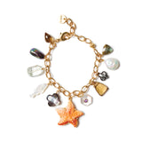Starfish Mix Charm Bracelet 18k Gold Plated,  Pearls, Quartz