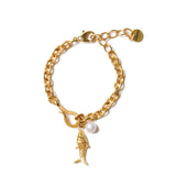 Fish Pearl Drop Bracelet Gold Plated, White Pearl