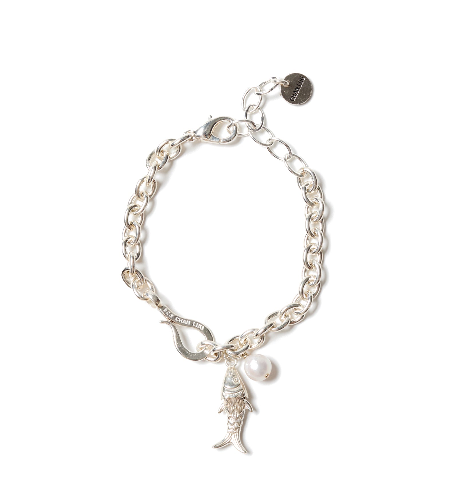 Fish Pearl Drop Bracelet Silver Plated, White Pearl