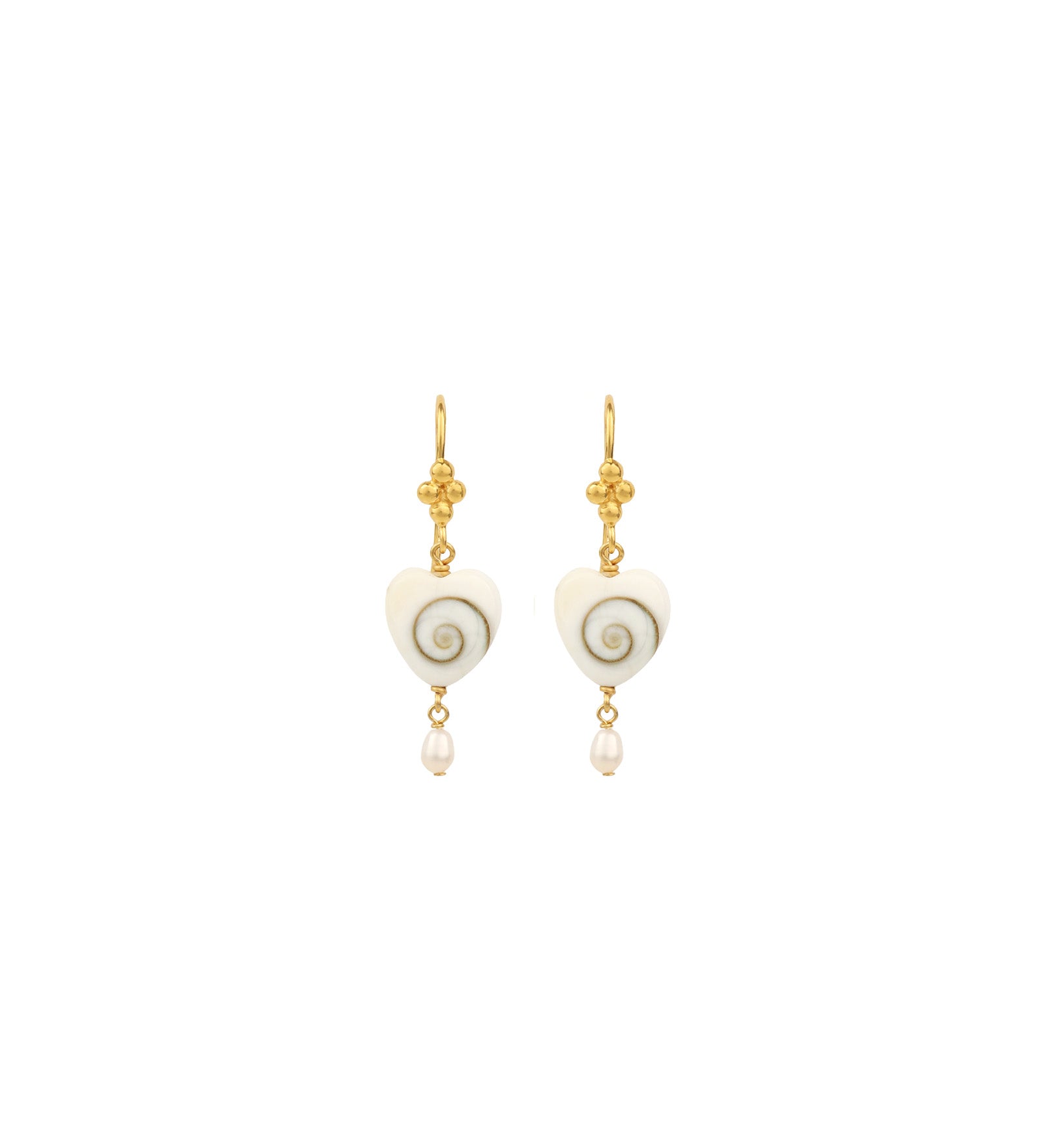 Chan Luu-Amour Spiral Earrings-Earrings-18k Gold Vermeil, Shiva Shell, Freshwater Pearl-Blue Ruby Jewellery-Vancouver Canada