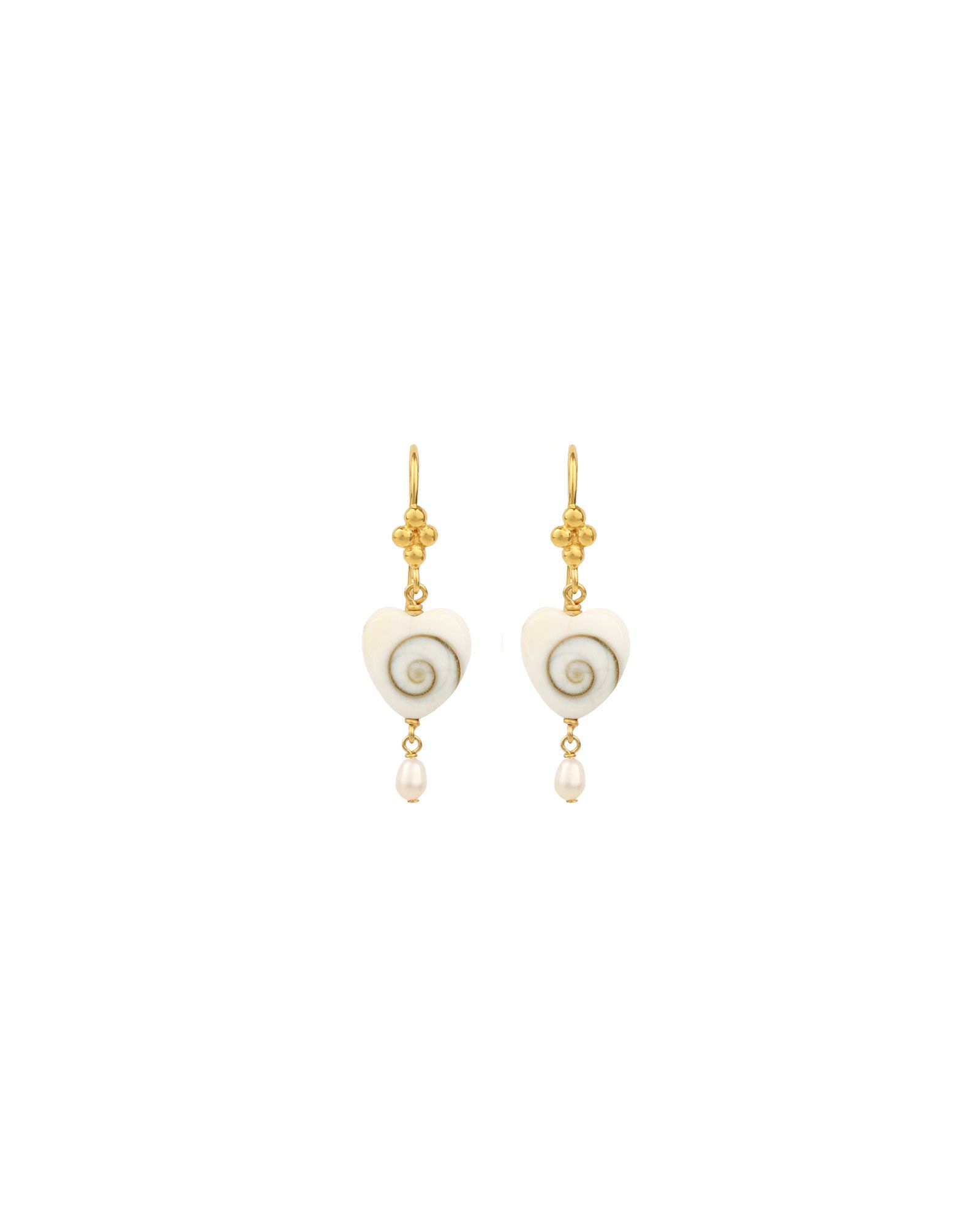 Chan Luu-Amour Spiral Earrings-Earrings-18k Gold Vermeil, Shiva Shell, Freshwater Pearl-Blue Ruby Jewellery-Vancouver Canada