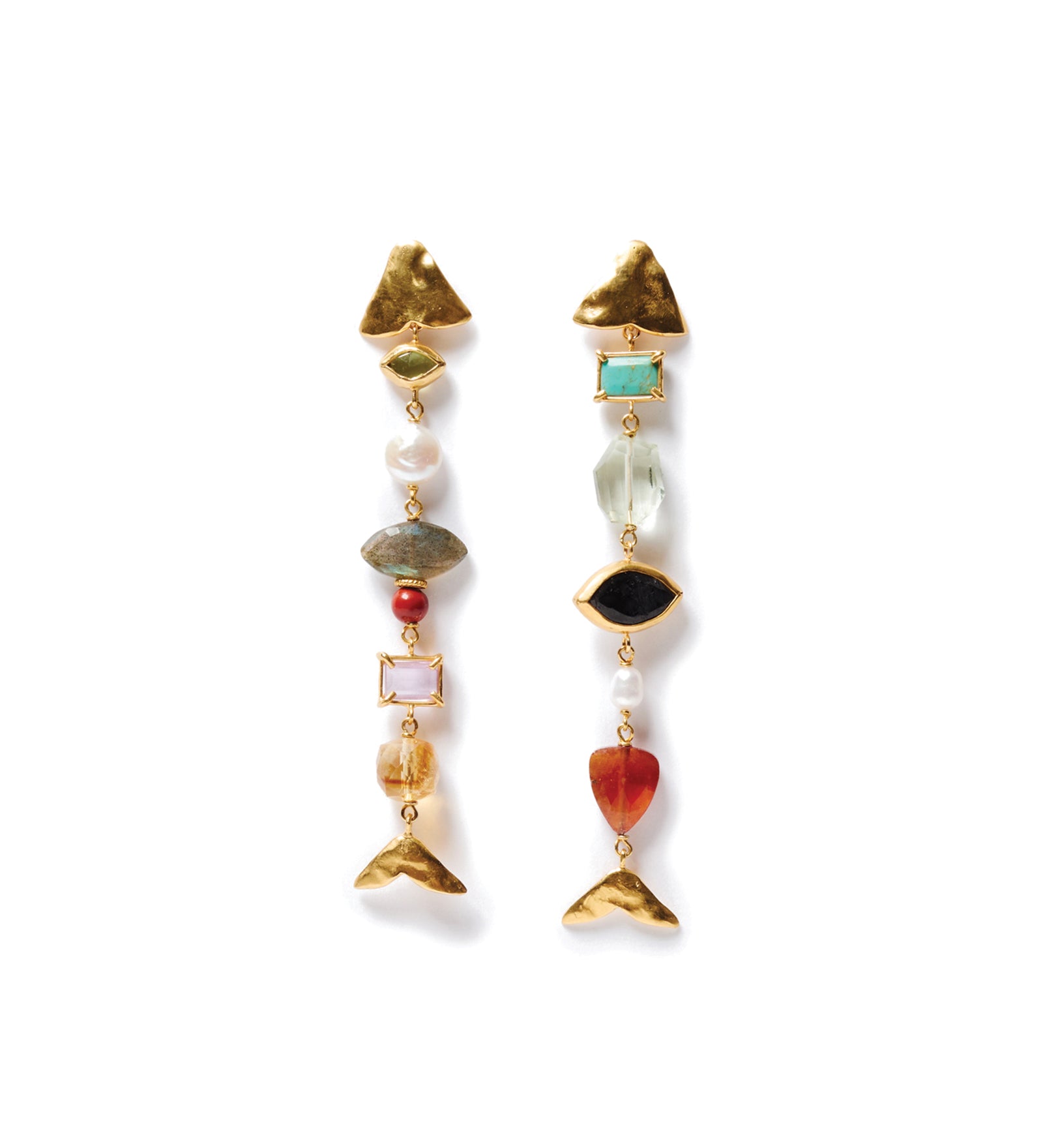 Fish Stone Pearl Studs 18k Gold Vermeil, Peridot, Labradorite