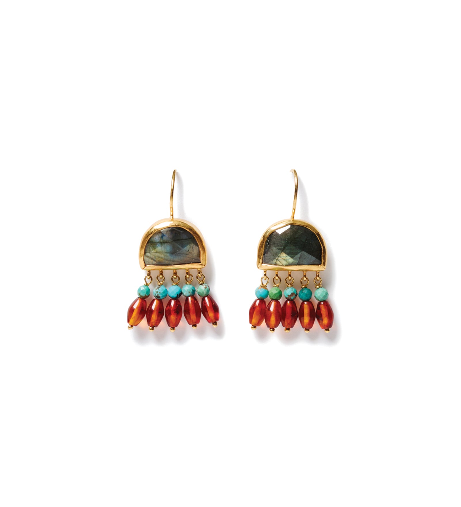 Fringe Drop Earrings Sterling Silver, Labradorite, Amber