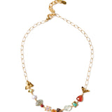 Fish Station Stone Necklace 18k Gold Vermeil, Labradorite, Red Jasper