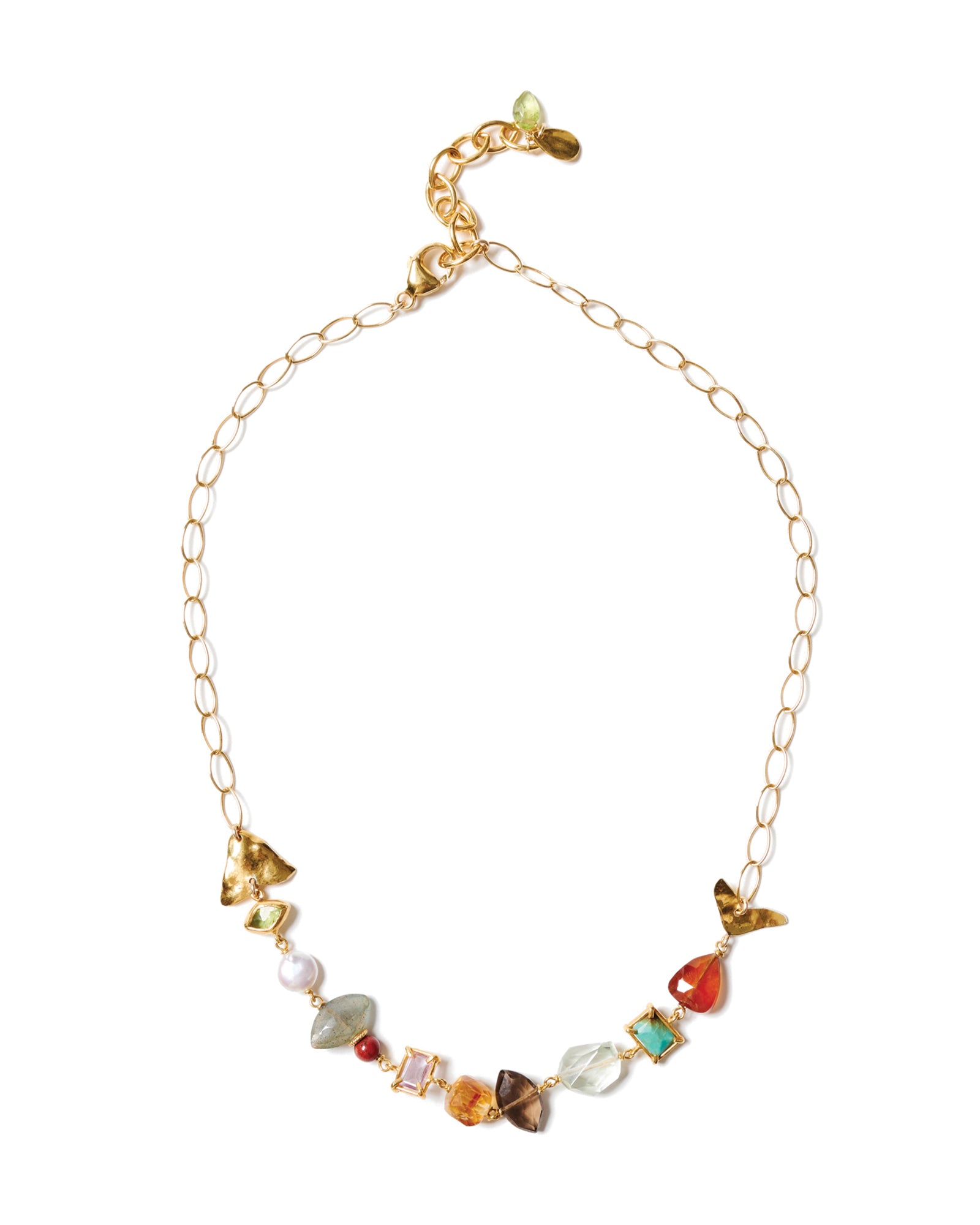 Fish Station Stone Necklace 18k Gold Vermeil, Labradorite, Red Jasper