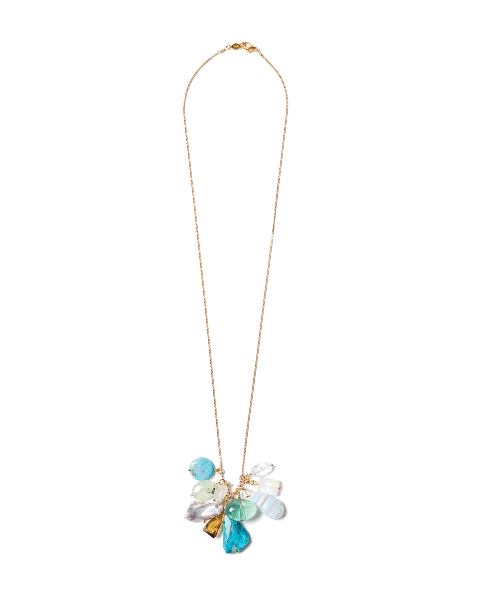 Cluster Mixed Stone Necklace 18k Gold Vermeil, Turquoise, Aquamarine