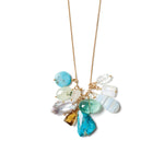 Cluster Mixed Stone Necklace 18k Gold Vermeil, Turquoise, Aquamarine