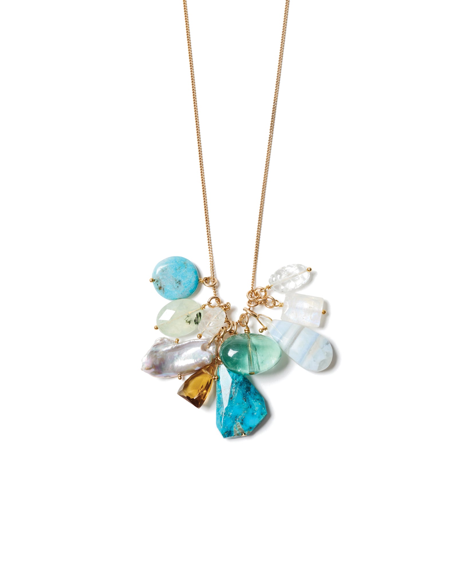 Cluster Mixed Stone Necklace 18k Gold Vermeil, Turquoise, Aquamarine