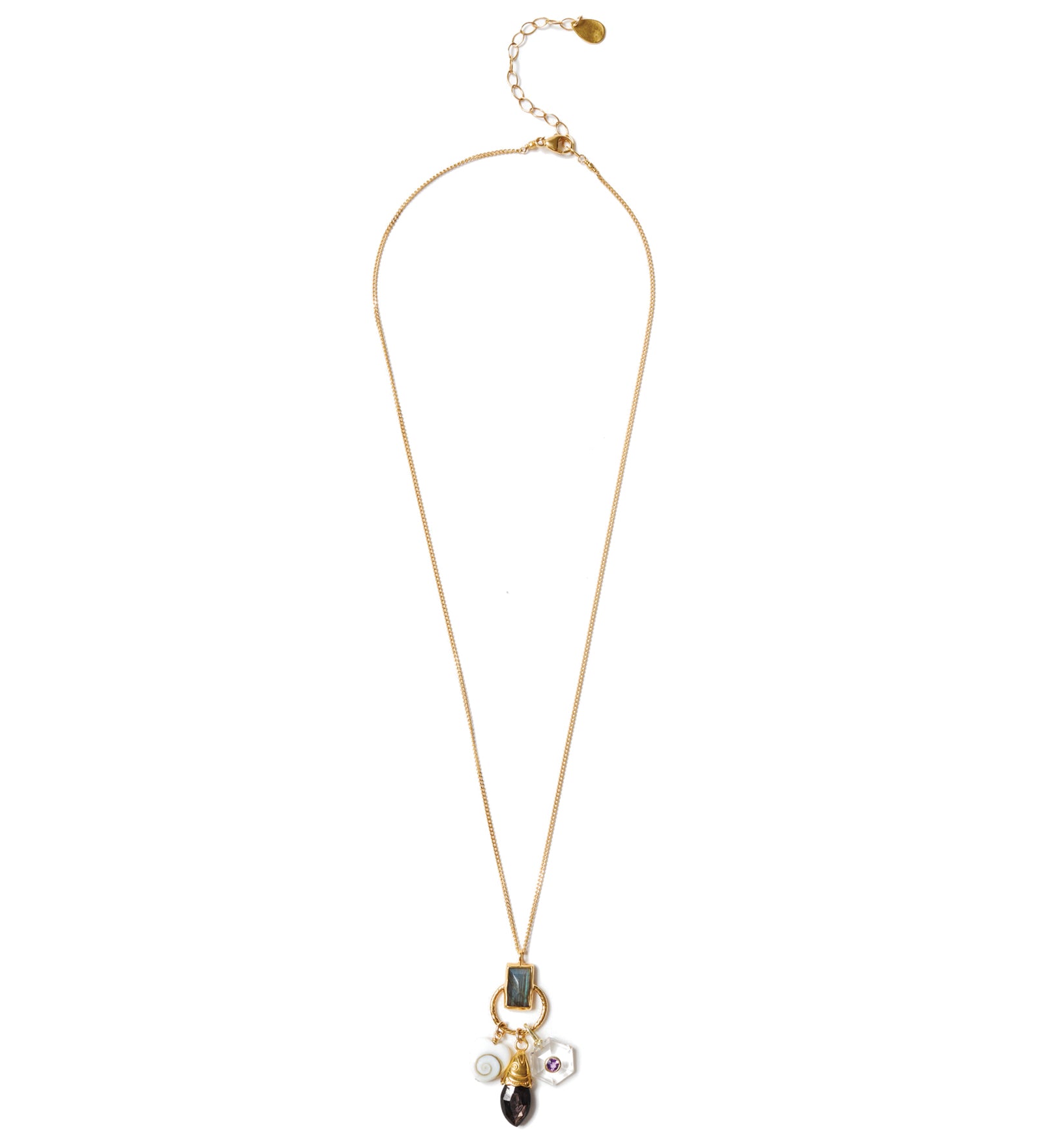 Cluster Mixed Stone Necklace 18k Gold Vermeil, Labradorite, Hypersthene