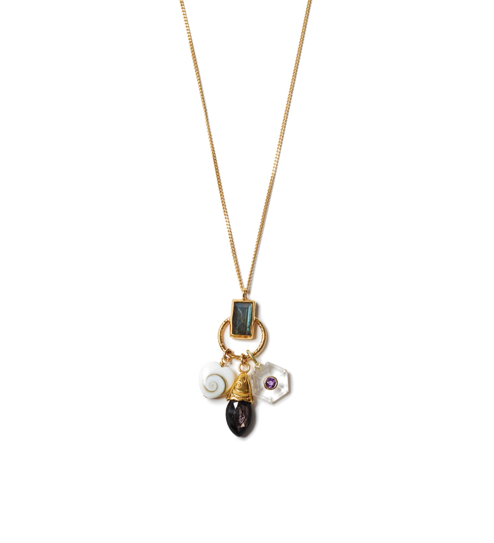 Cluster Mixed Stone Necklace 18k Gold Vermeil, Labradorite, Hypersthene