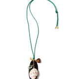 Paracord Mix Stone Charm Necklace 18k Gold Plated, Green Paracord, Tigers Eye