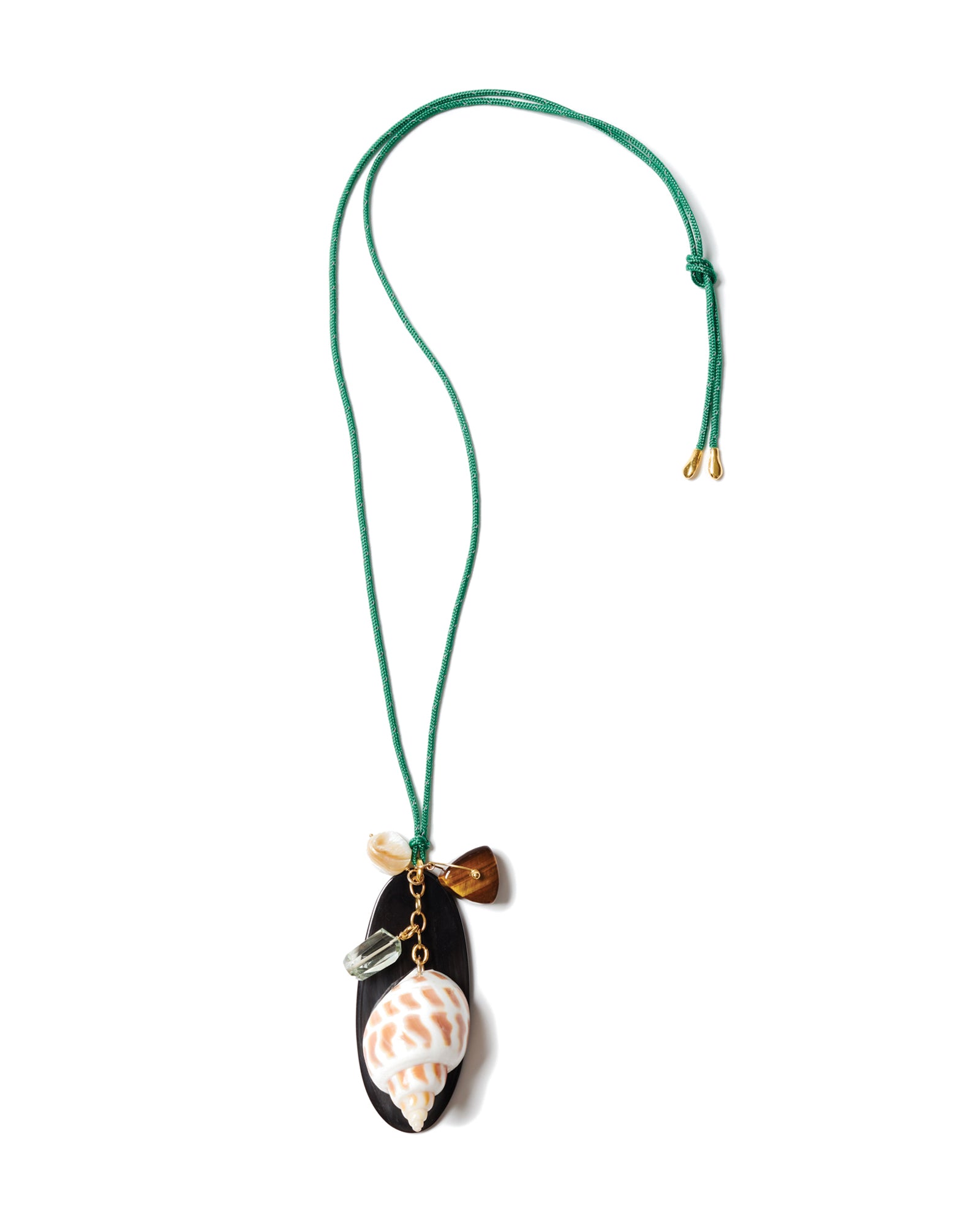 Paracord Mix Stone Charm Necklace 18k Gold Plated, Green Paracord, Tigers Eye