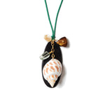 Paracord Mix Stone Charm Necklace 18k Gold Plated, Green Paracord, Tigers Eye