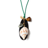 Paracord Mix Stone Charm Necklace 18k Gold Plated, Green Paracord, Tigers Eye