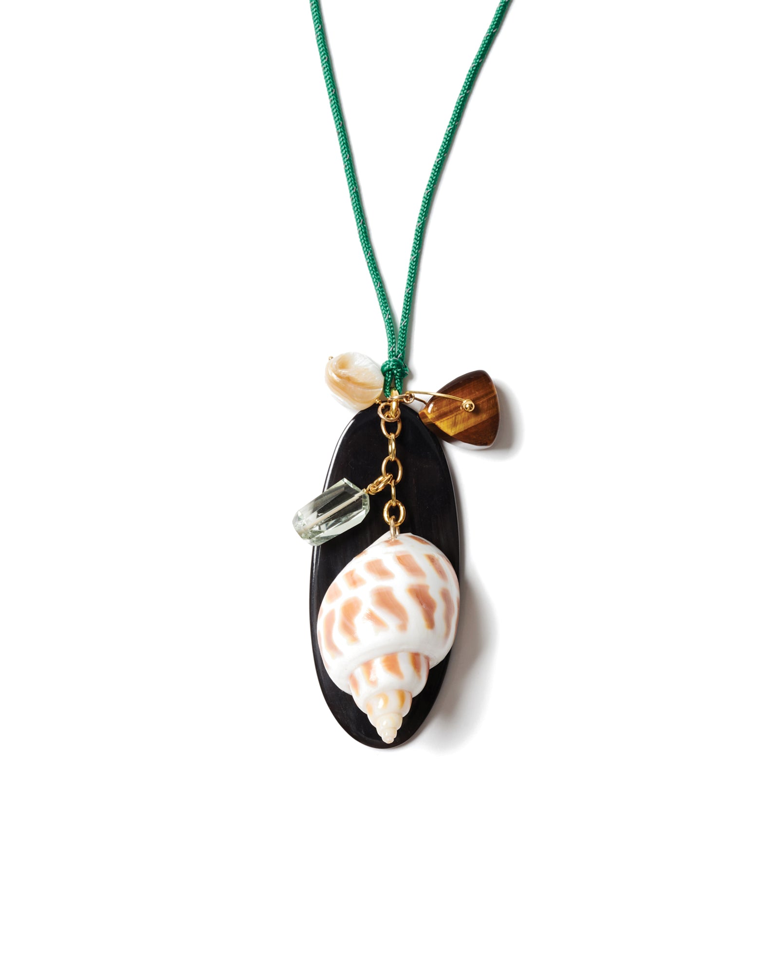 Paracord Mix Stone Charm Necklace 18k Gold Plated, Green Paracord, Tigers Eye