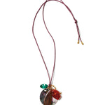Paracord Mix Stone Charm Necklace 18k Gold Plated, Maroon Paracord, Abalone