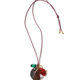 Paracord Mix Stone Charm Necklace 18k Gold Plated, Maroon Paracord, Abalone
