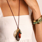 Chan Luu-Paracord Mix Stone Charm Necklace-Necklaces-Blue Ruby Jewellery-Vancouver Canada