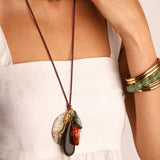 Chan Luu-Paracord Mix Stone Charm Necklace-Necklaces-Blue Ruby Jewellery-Vancouver Canada