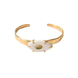 Ovl Bone Stn Cuff 18k Gold Plated, Peridot, White Bone