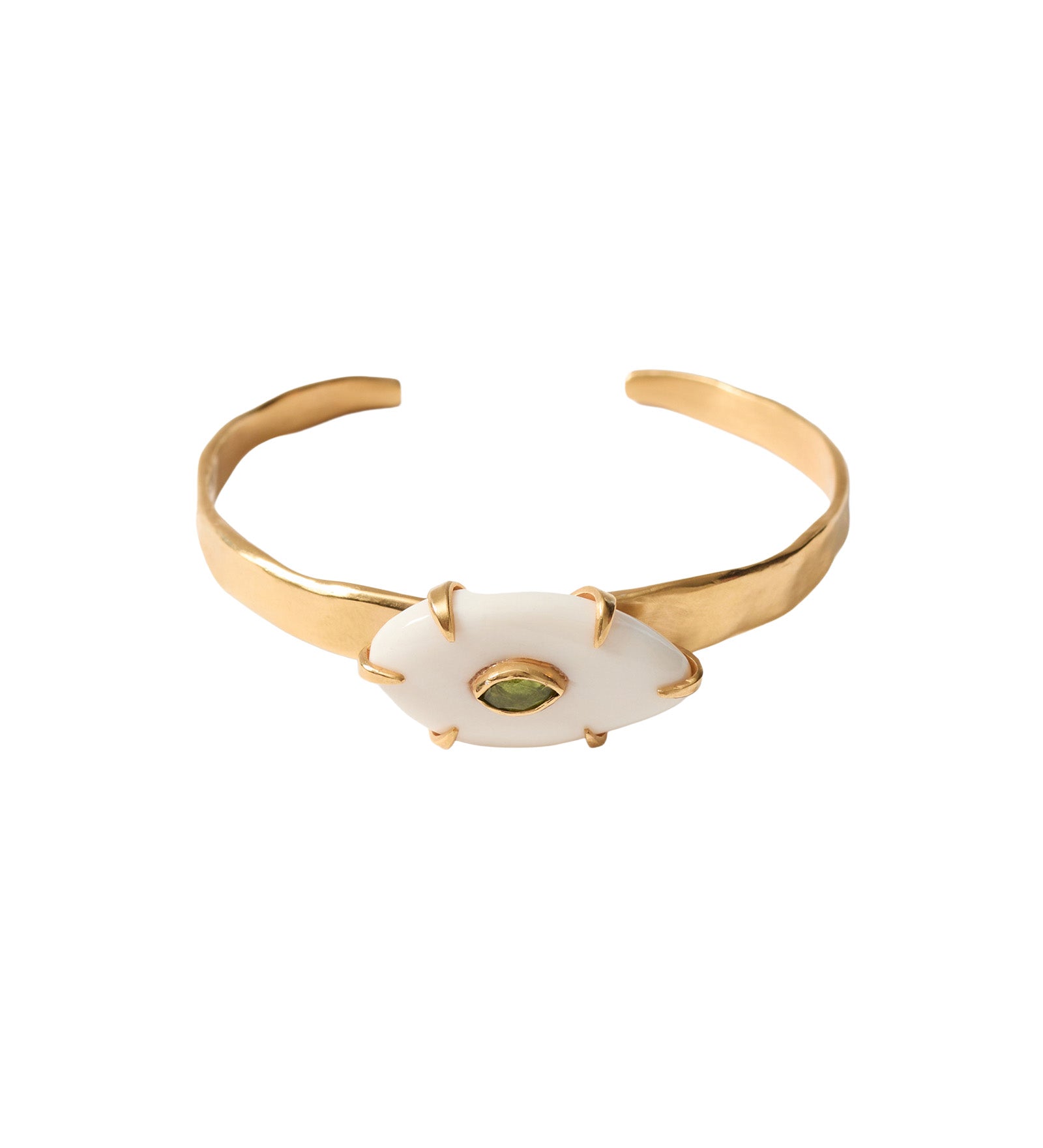 Ovl Bone Stn Cuff 18k Gold Plated, Peridot, White Bone