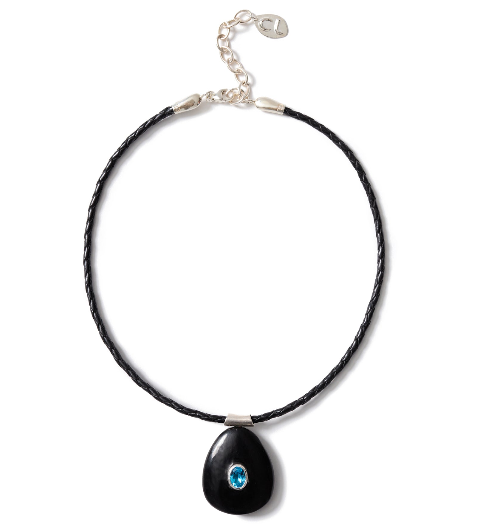 Tdrp Horn Braid Nk Sterling Silver, Blue Topaz, Black Horn