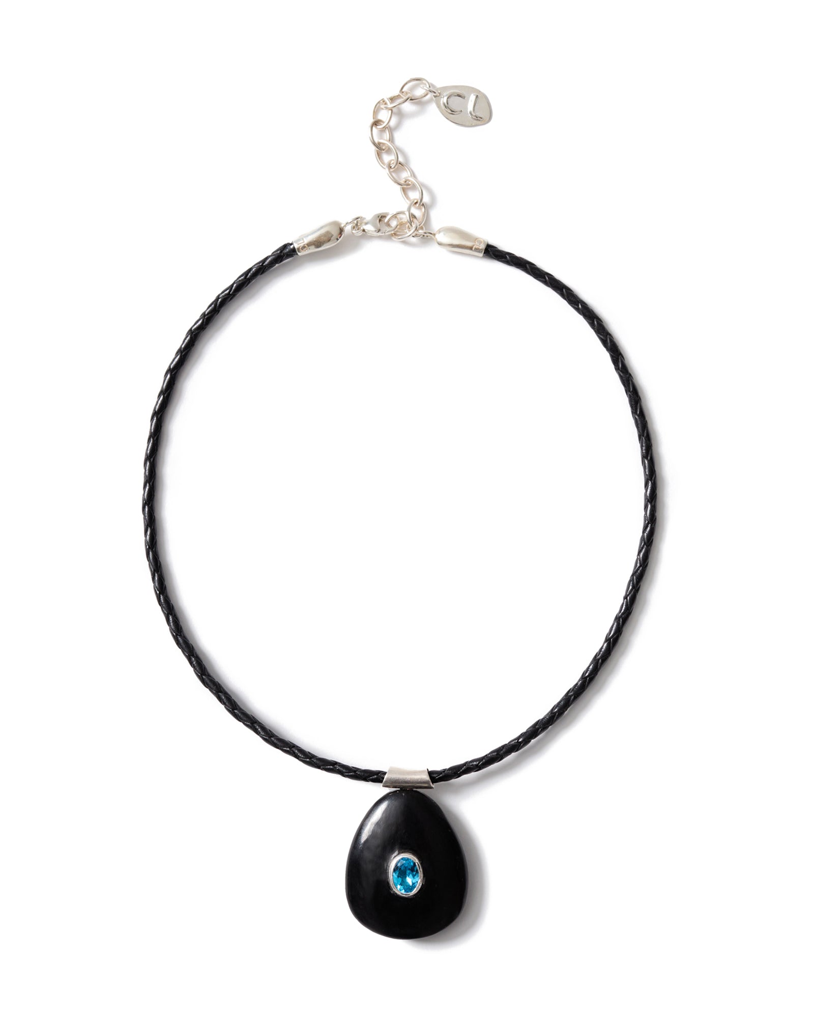 Tdrp Horn Braid Nk Sterling Silver, Blue Topaz, Black Horn