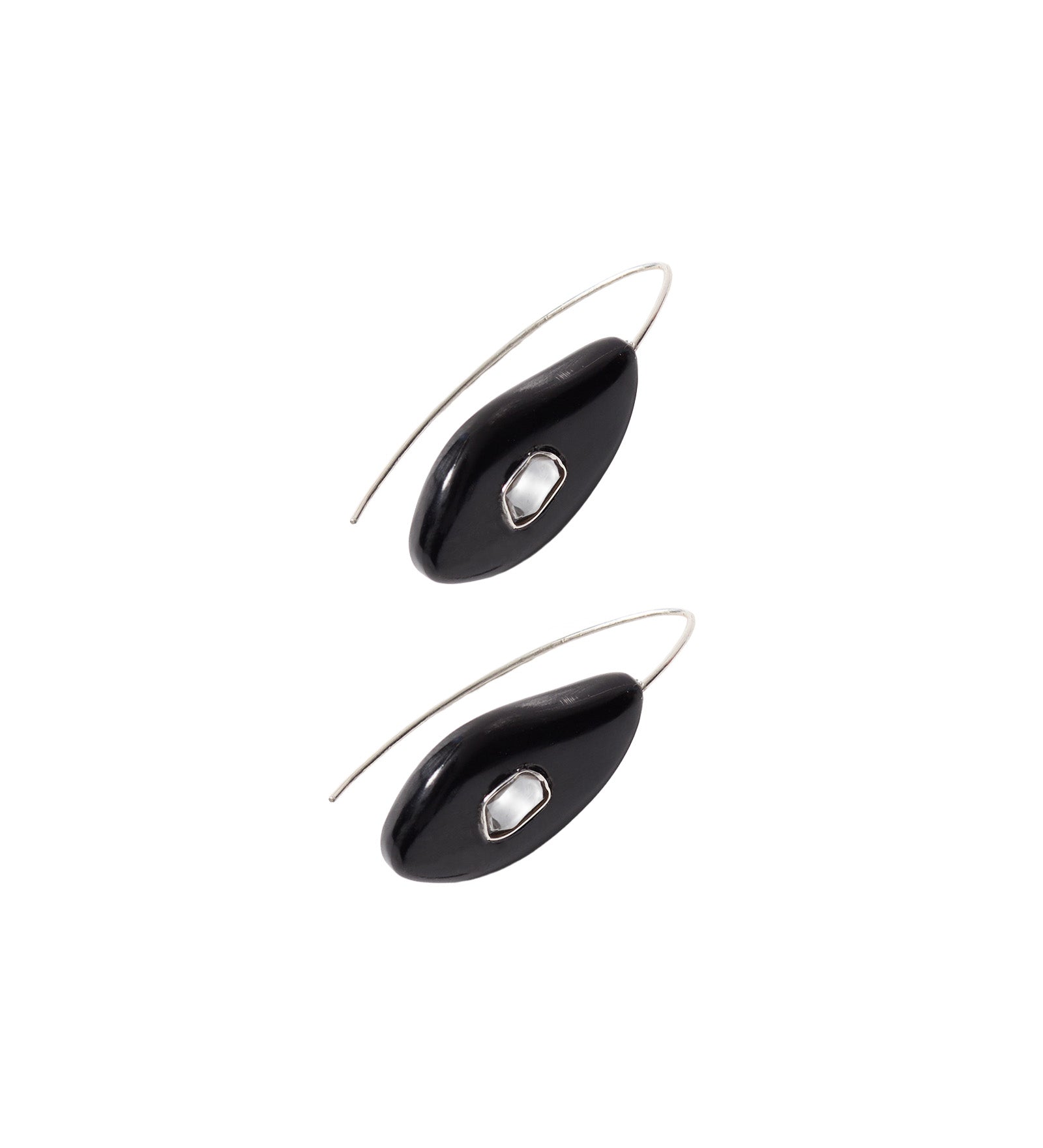 Ovl Horn Stn Hk Sterling Silver, Moissanite, Black Horn