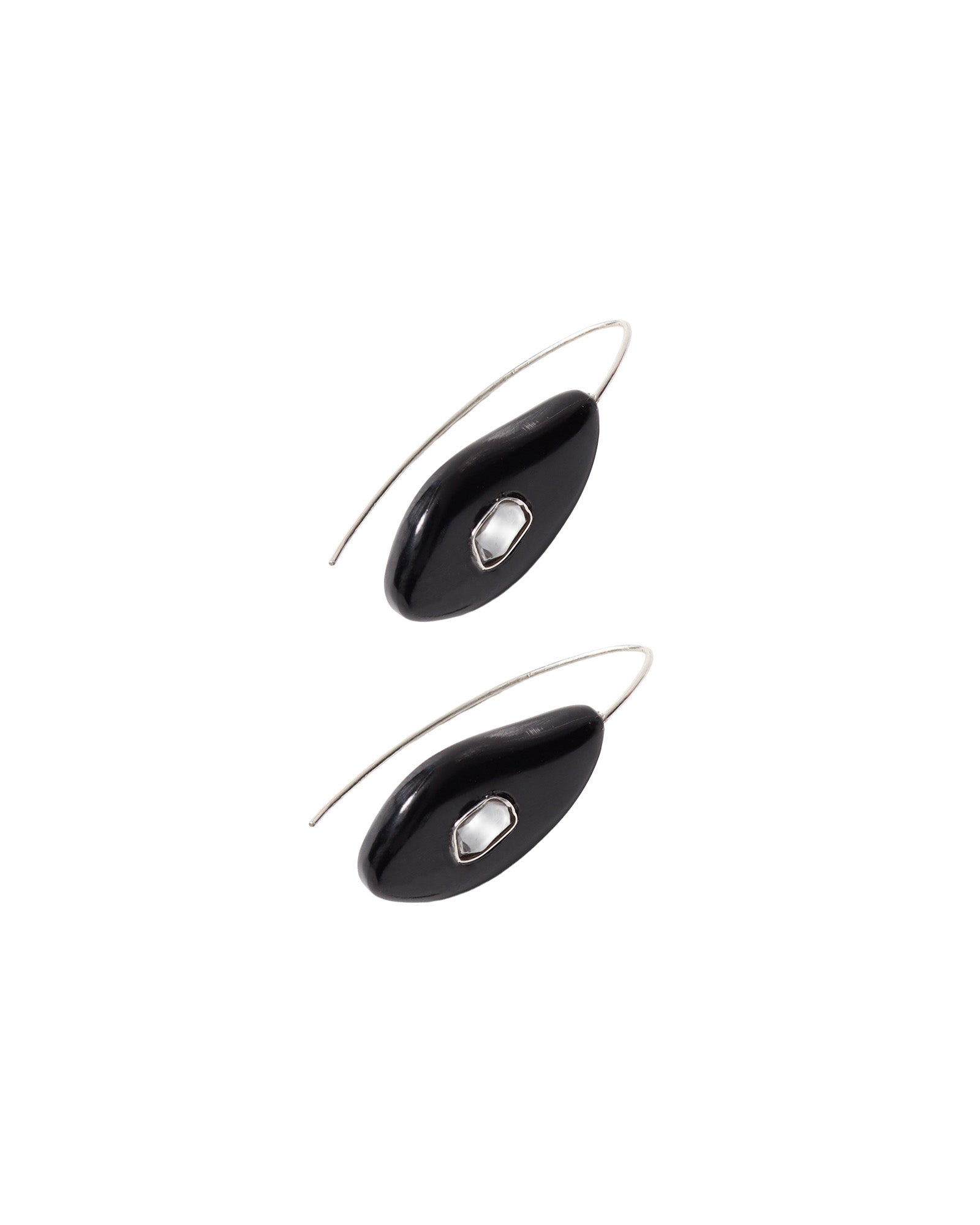 Ovl Horn Stn Hk Sterling Silver, Moissanite, Black Horn