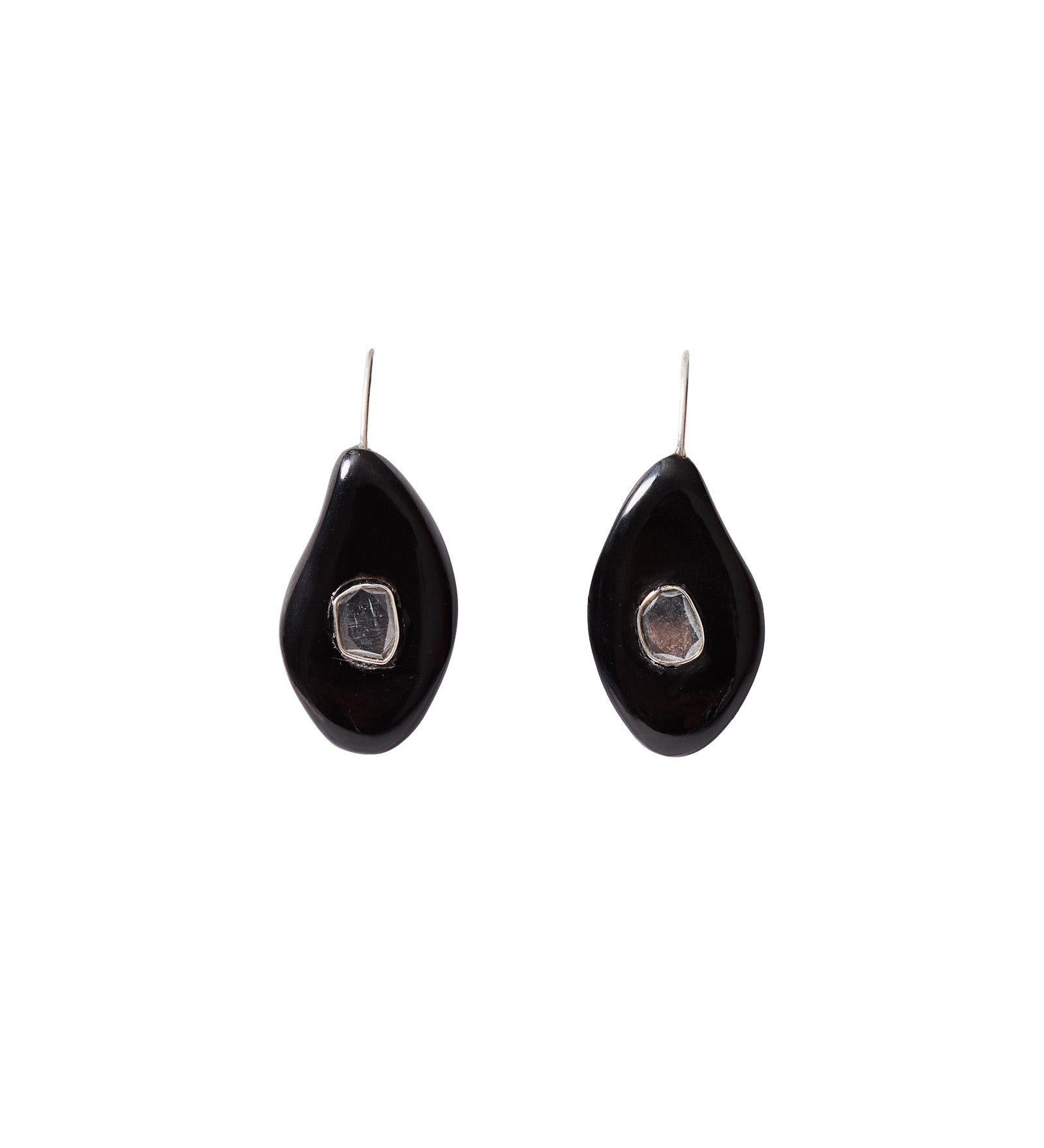 Ovl Horn Stn Hk Sterling Silver, Moissanite, Black Horn