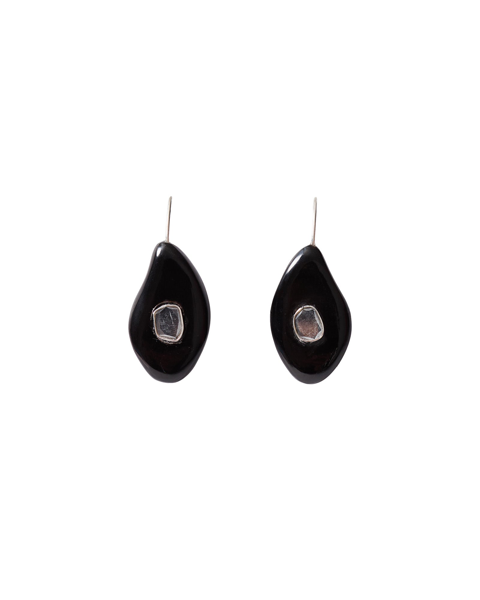 Ovl Horn Stn Hk Sterling Silver, Moissanite, Black Horn