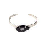 Ovl Horn Stn Cuff Sterling Silver, Moissanite, Black Horn