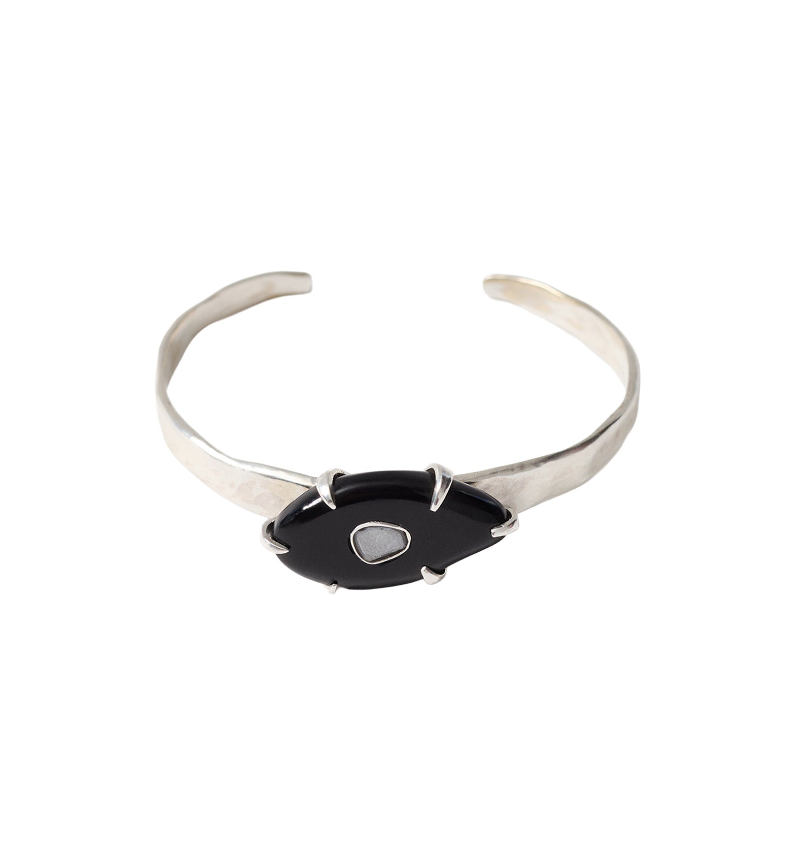 Ovl Horn Stn Cuff Sterling Silver, Moissanite, Black Horn