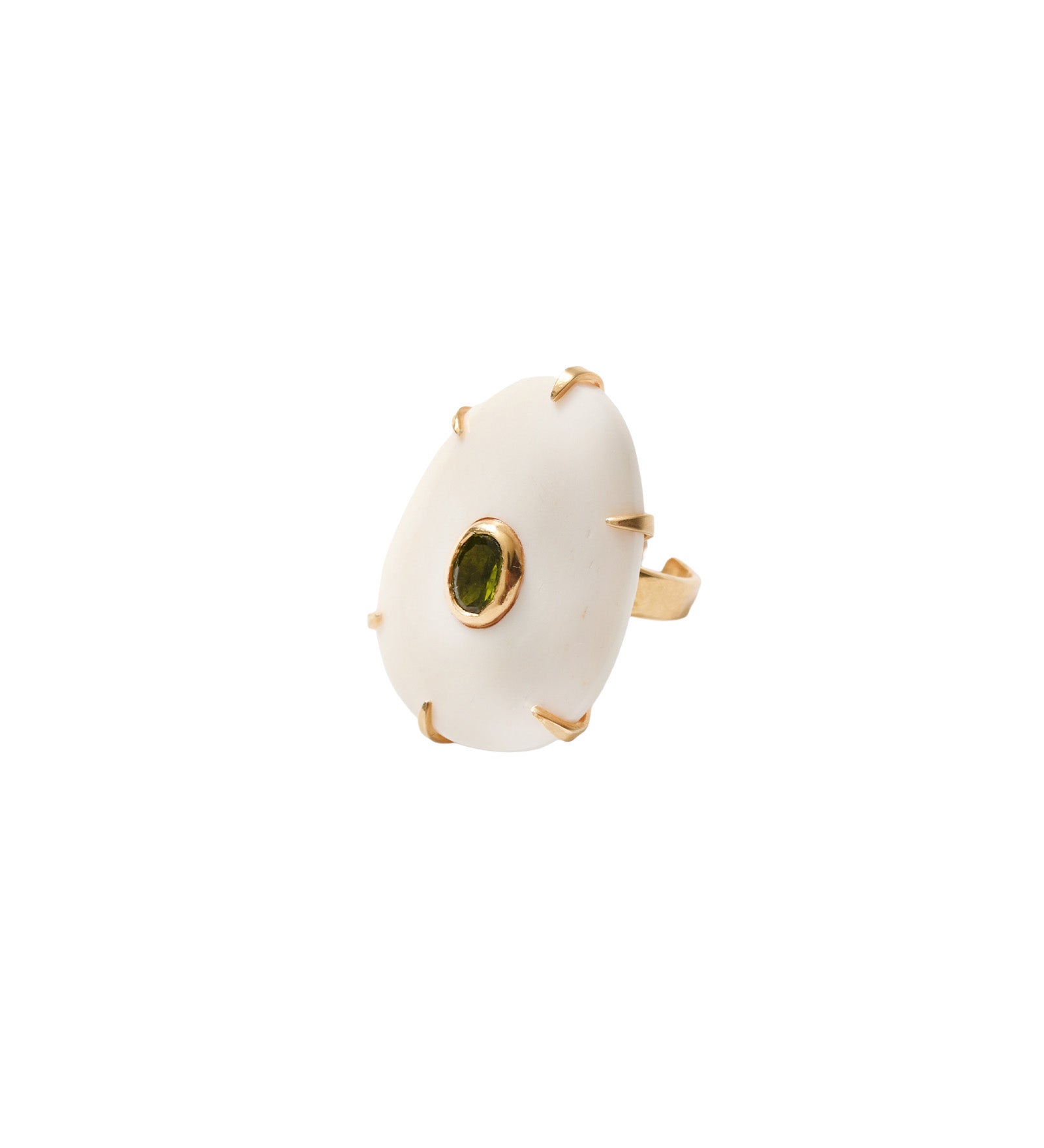 Ovl Bone Stn Adj Ring 18k Gold Plated, Peridot, White Bone