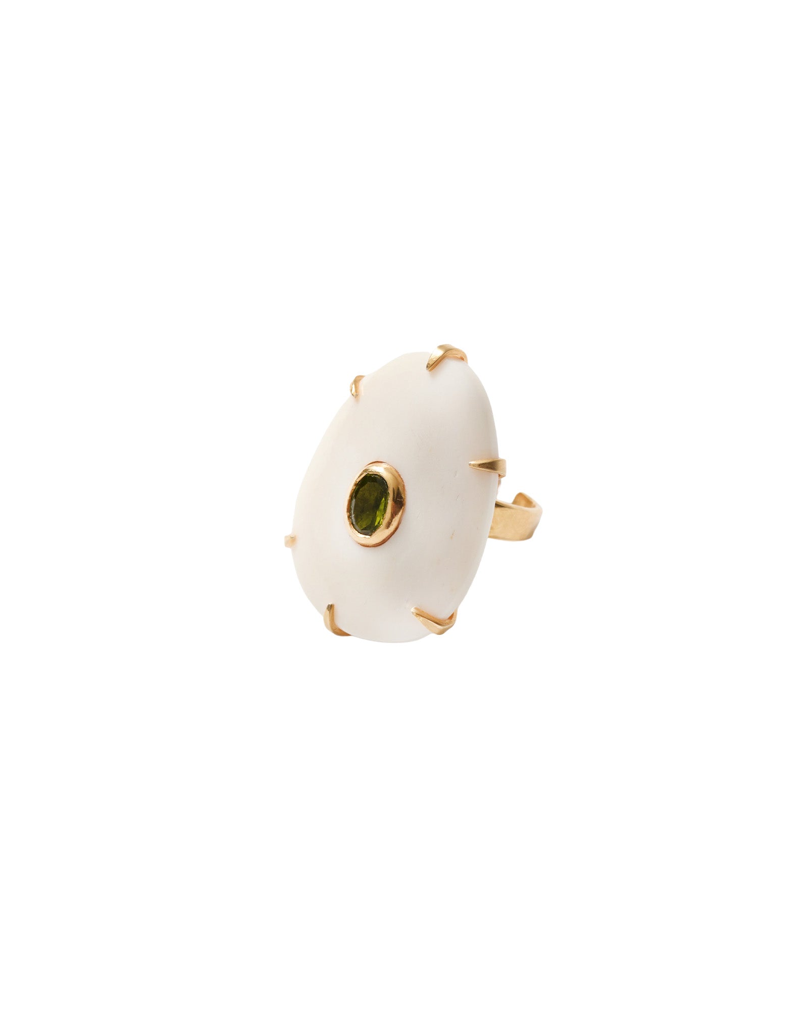 Ovl Bone Stn Adj Ring 18k Gold Plated, Peridot, White Bone