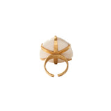 Ovl Bone Stn Adj Ring 18k Gold Plated, Peridot, White Bone