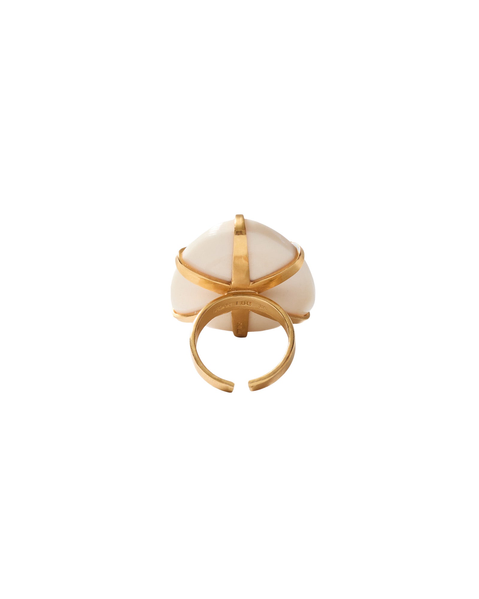 Ovl Bone Stn Adj Ring 18k Gold Plated, Peridot, White Bone