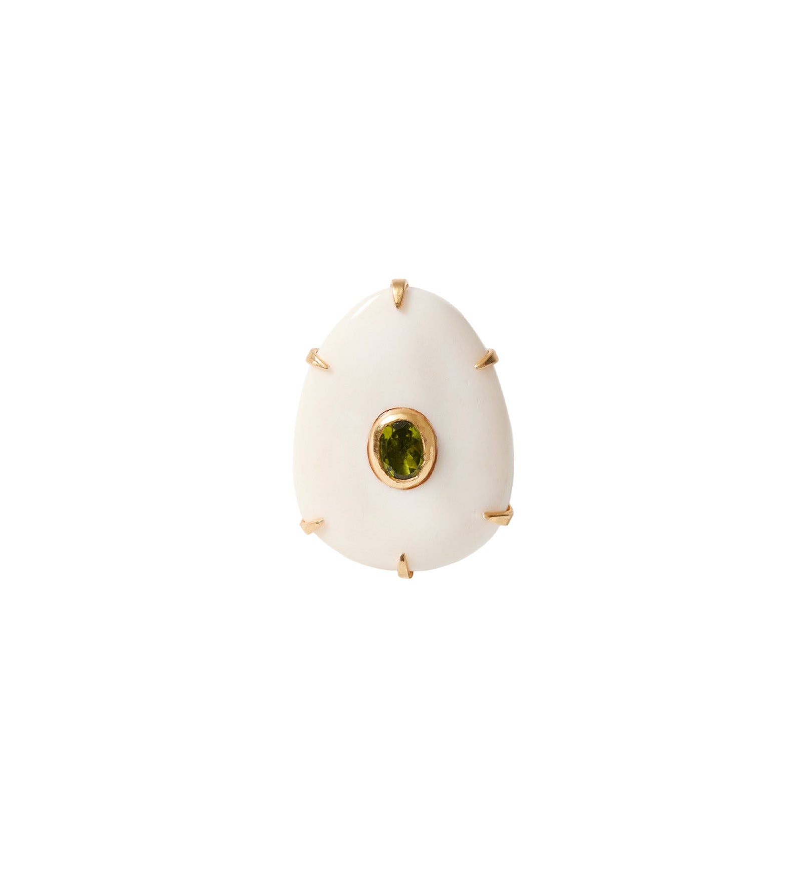 Ovl Bone Stn Adj Ring 18k Gold Plated, Peridot, White Bone