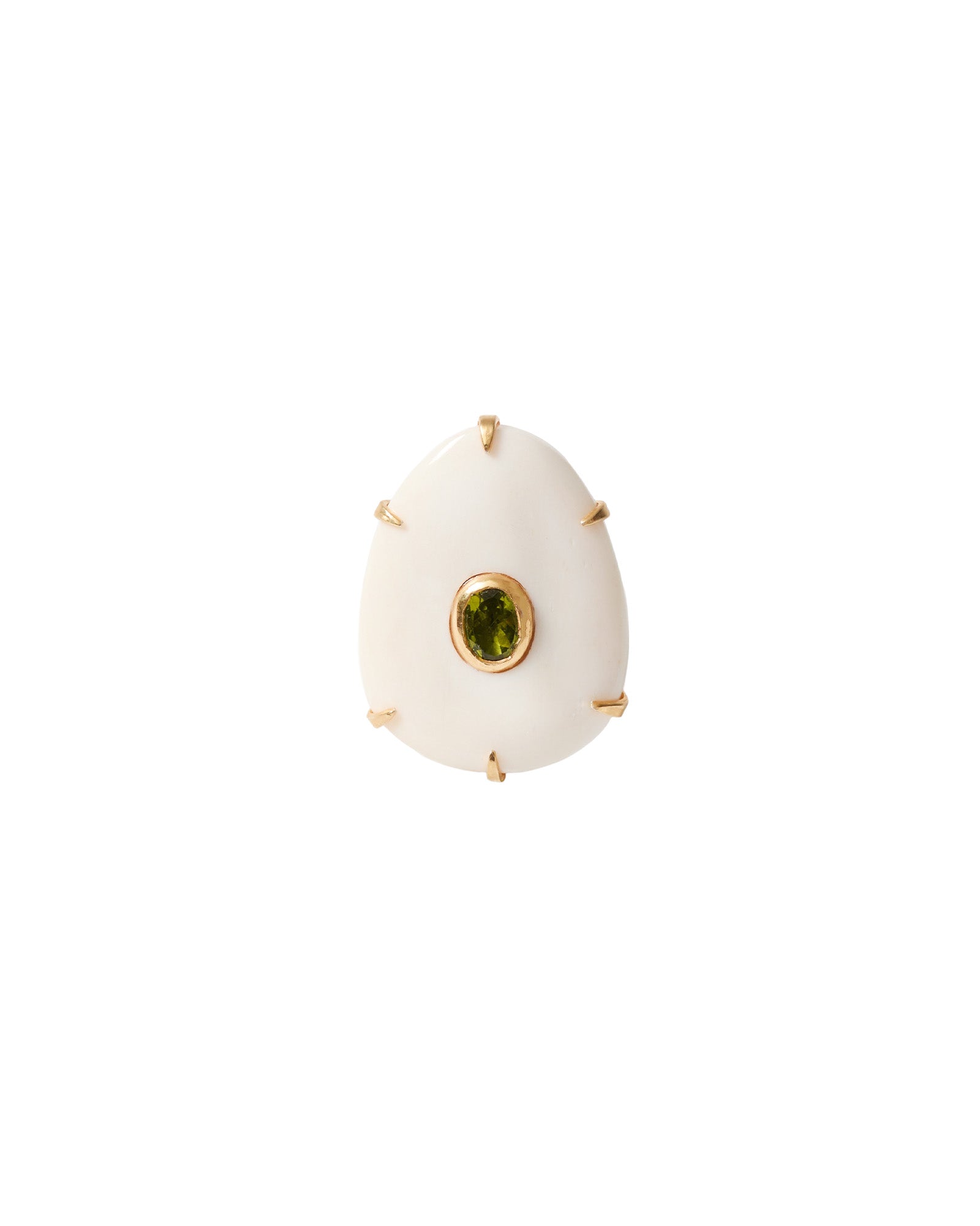 Ovl Bone Stn Adj Ring 18k Gold Plated, Peridot, White Bone