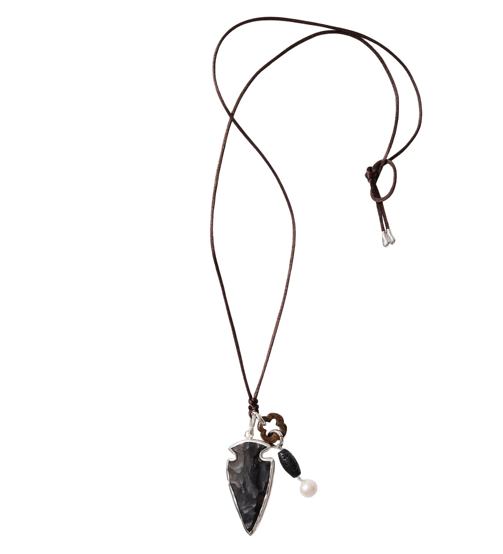 Arrowhead Chrm Satin Nk Sterling Silver, Slate, White Pearl