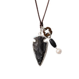 Arrowhead Chrm Satin Nk Sterling Silver, Slate, White Pearl