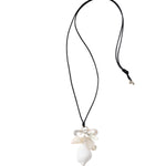 Shell Chem Satin Nk Rhodium Plated Brass, Pearl, Green Amethyst