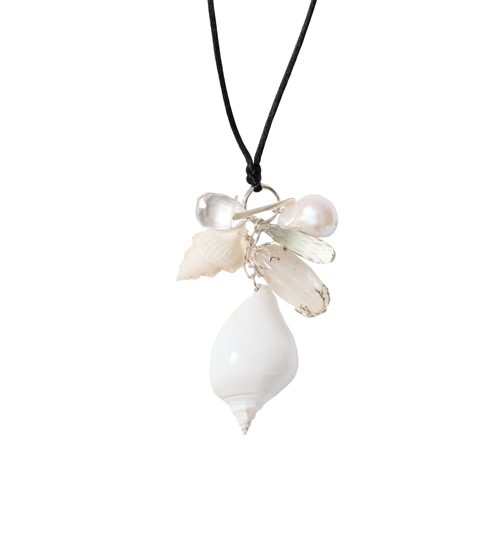 Shell Chem Satin Nk Rhodium Plated Brass, Pearl, Green Amethyst