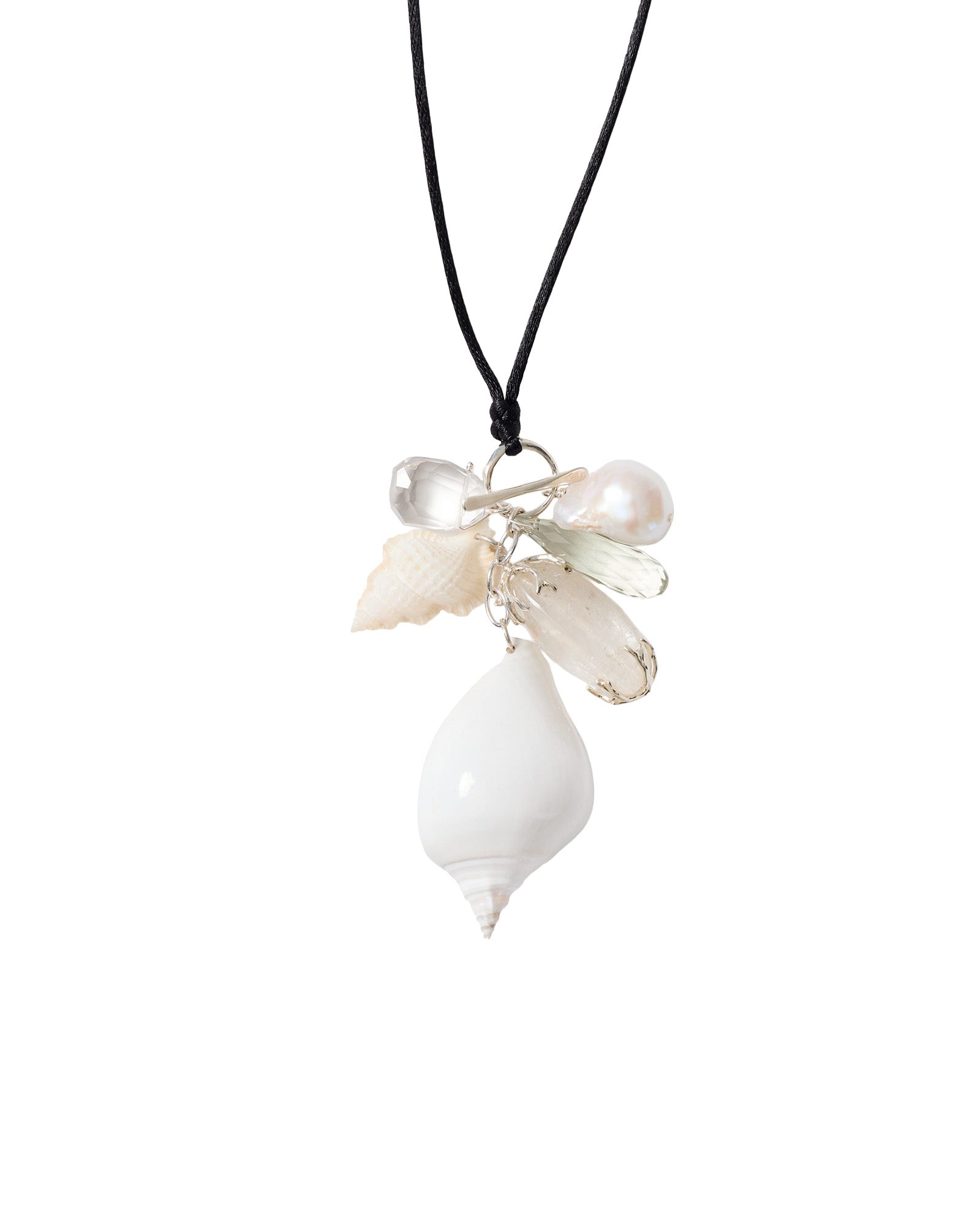 Shell Chem Satin Nk Rhodium Plated Brass, Pearl, Green Amethyst