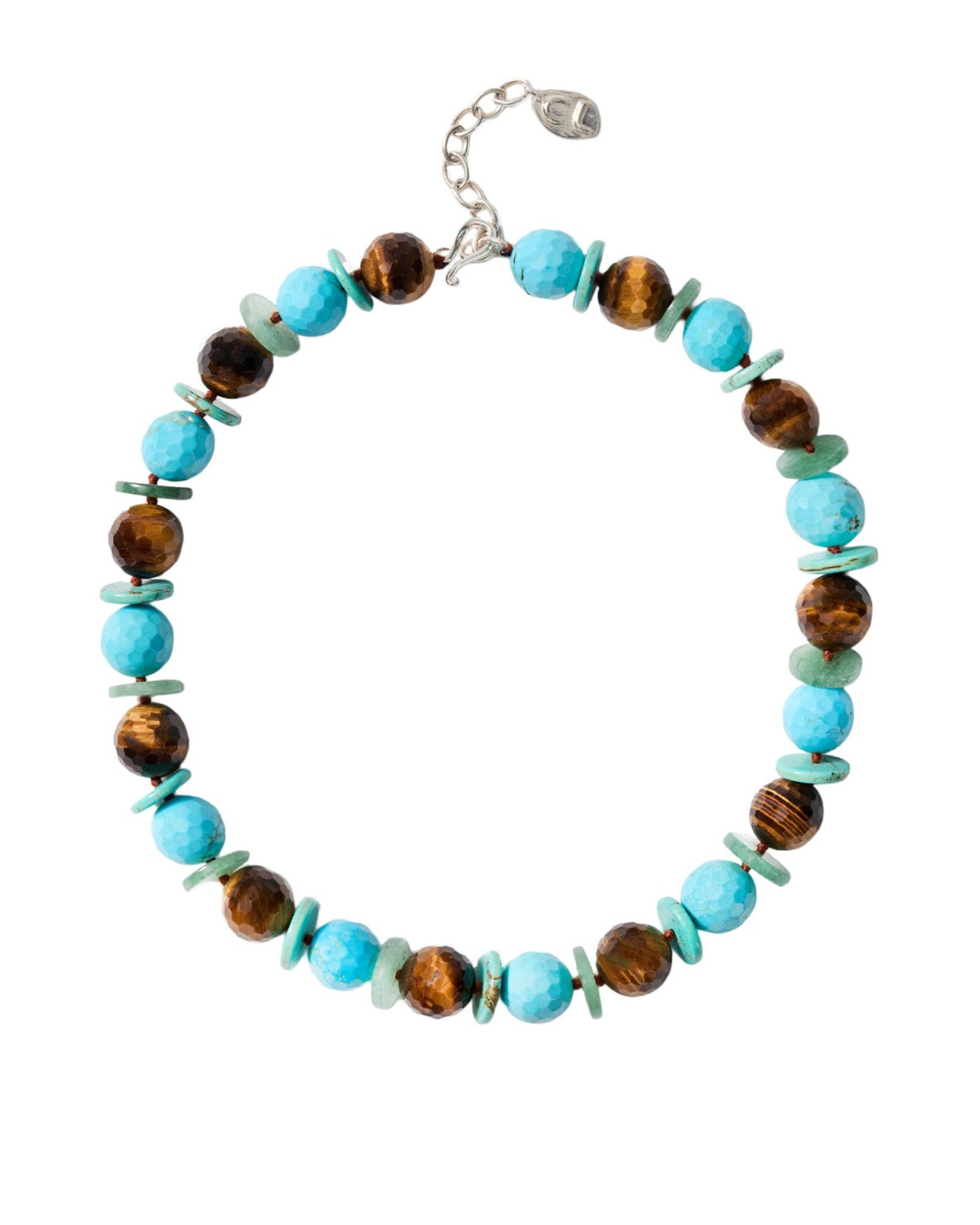 Mix Stn Nk Sterling Silver, Turquoise, Tigers Eye