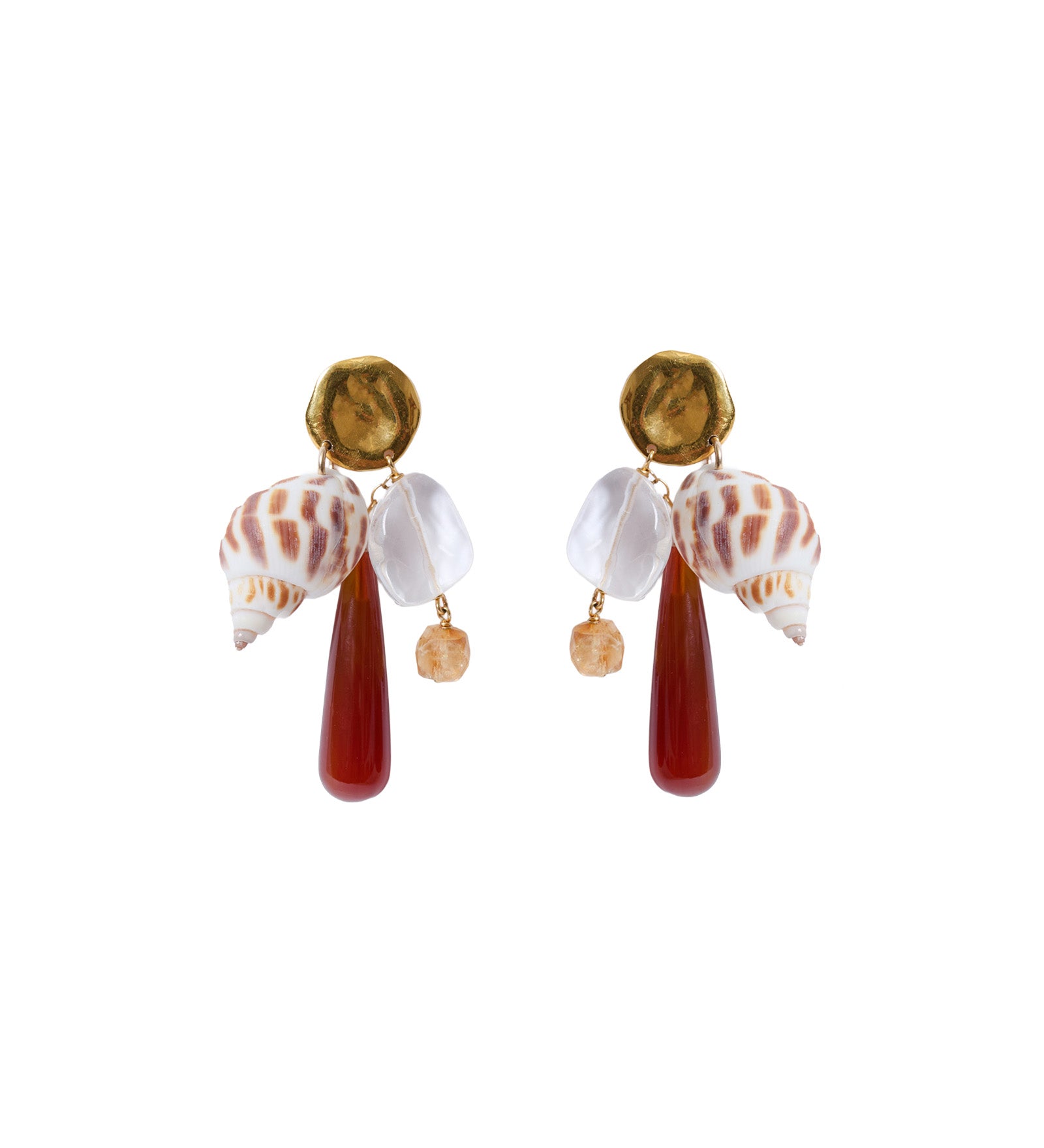 Stn Fwp Clstr Stud 18k Gold Plated, Quartz, Red Agate